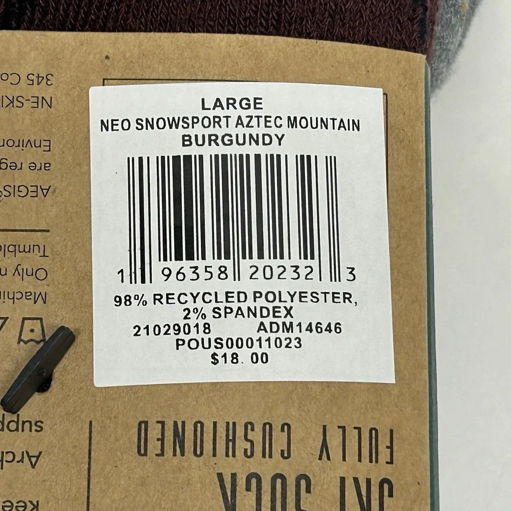 Northeast Outfitters Neo Snowsport Aztec Mountain Burgundy Large Ski Socks (I2)